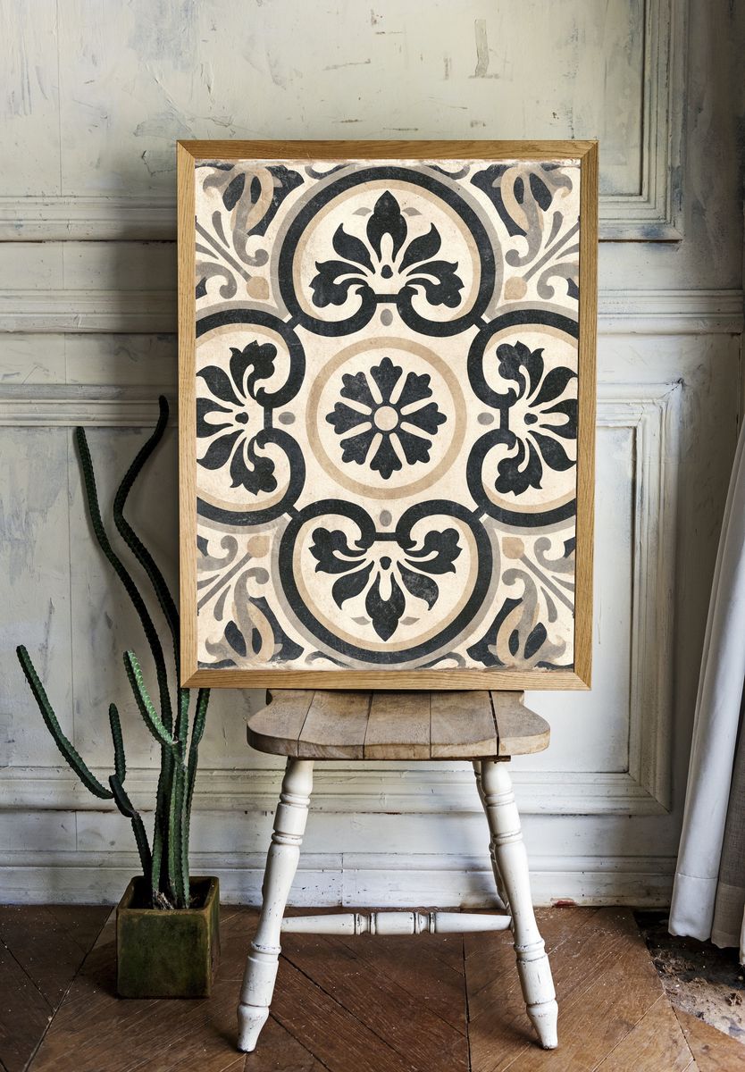 Ornate Tile Pattern Vintage Print. — room view 1