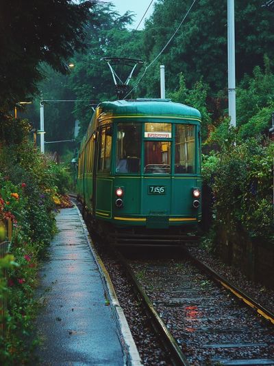 Vintage Tram in Rainy Street Poster. poster