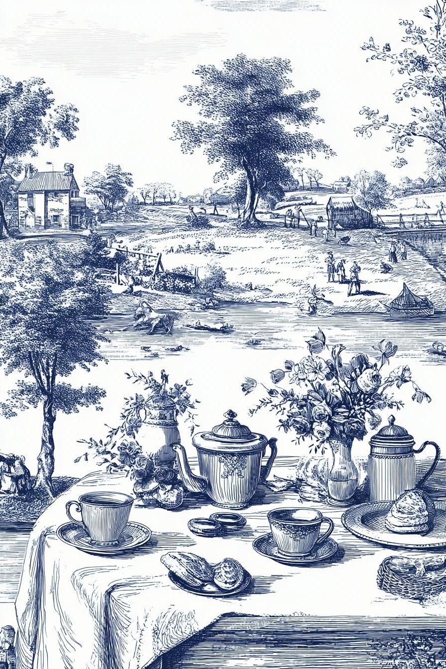 Tea Time in the Countryside — Vintage Print. poster — vintage art