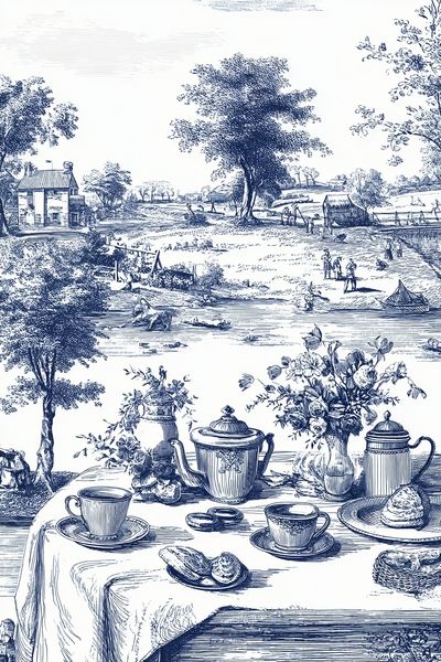 Tea Time in the Countryside — Vintage Print