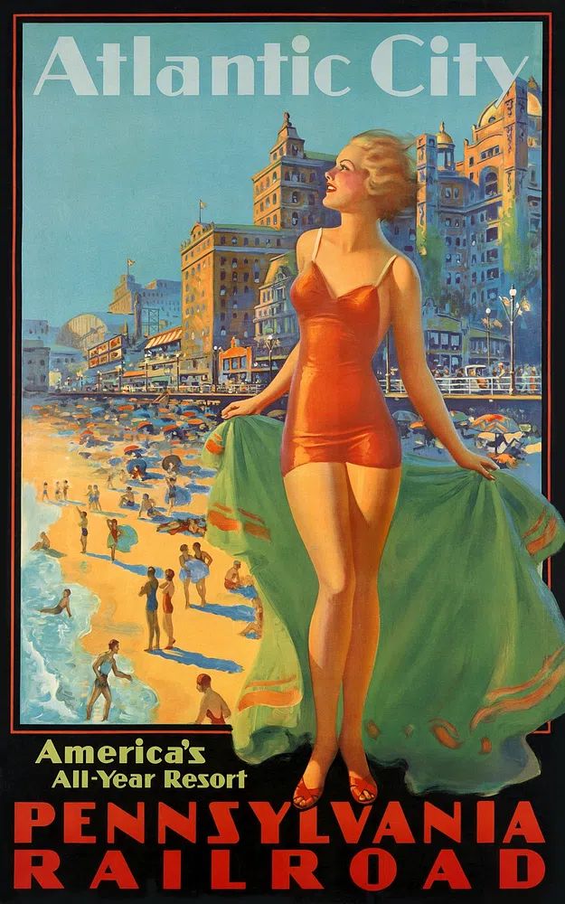 Atlantic City Vintage Travel Poster. poster detail