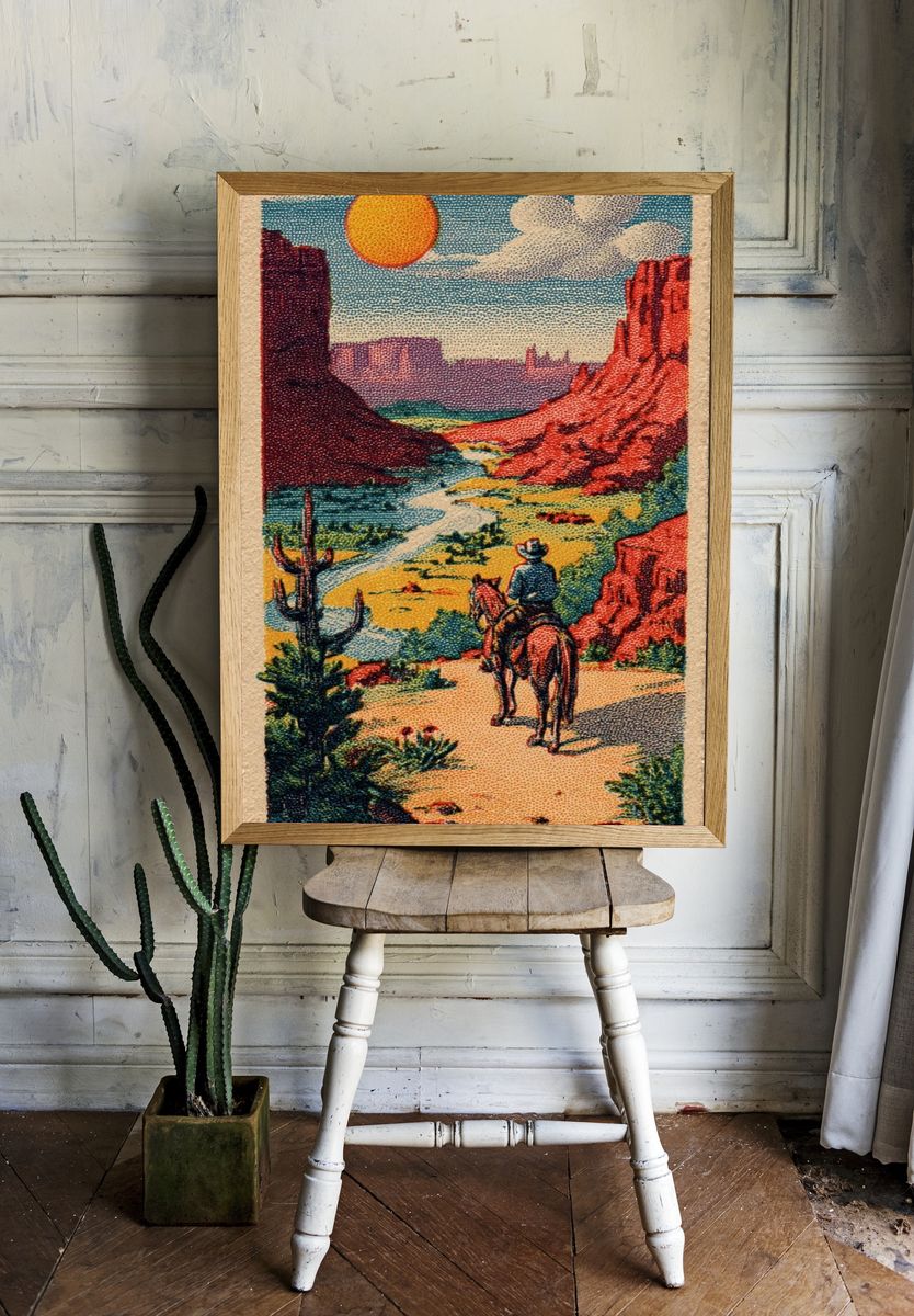 Cowboy in Desert Landscape Poster room preview