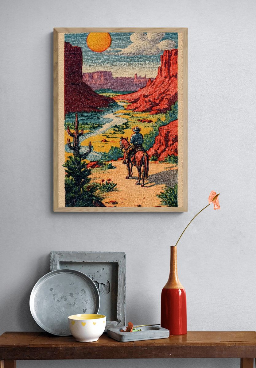 Cowboy in Desert Landscape Poster. — room view 3