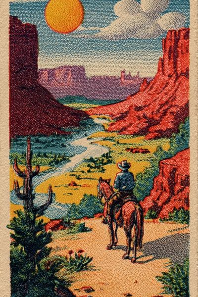 Cowboy in Desert Landscape Poster