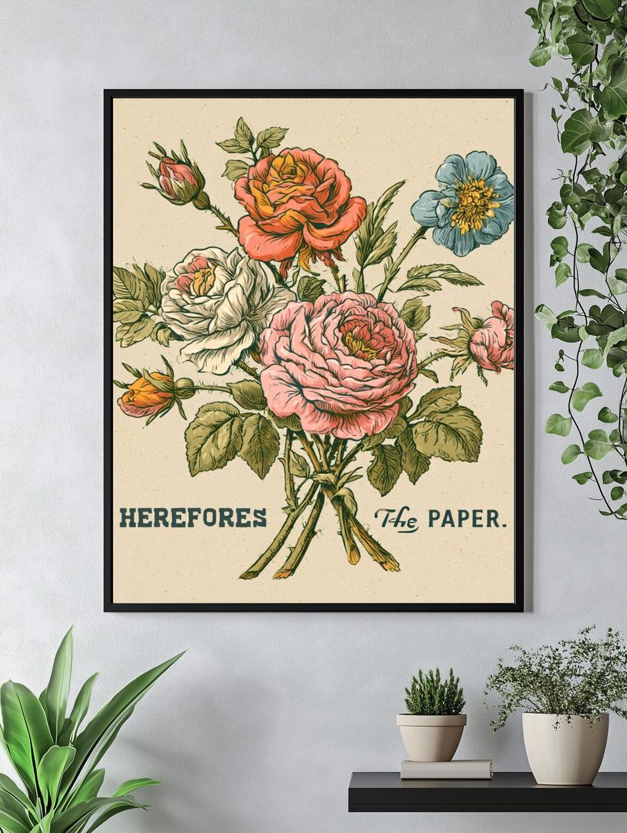 Vintage Floral Typography Poster. — room view 4