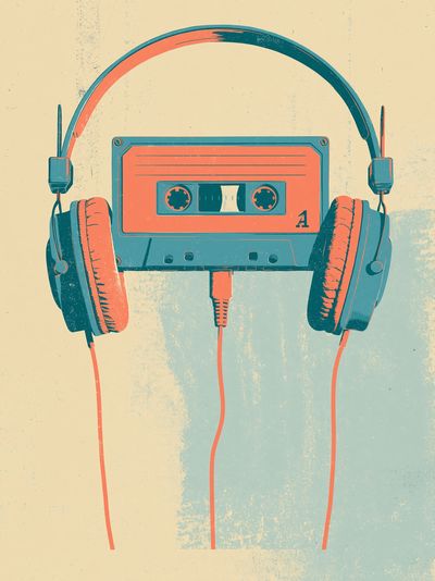 Retro Cassette Headphones Poster. poster