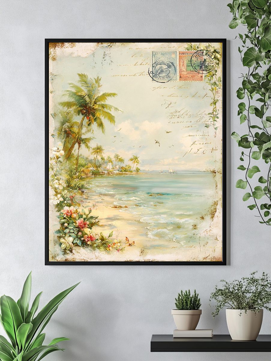 Tropical Beach Postcard Vintage Print. — room view 4