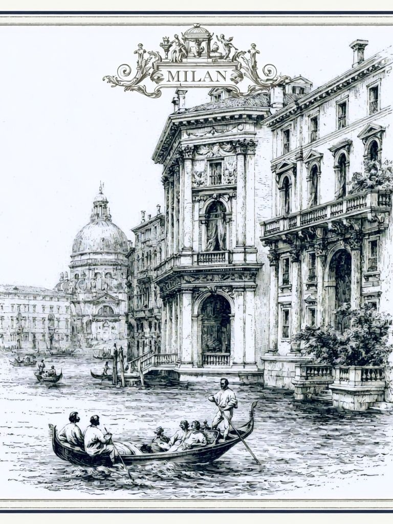 Milan Canal Scene Vintage Print. poster detail