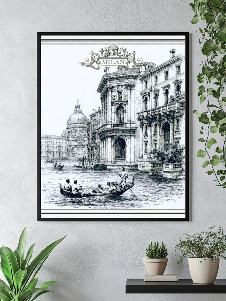 Milan Canal Scene Vintage Print. — room view 4