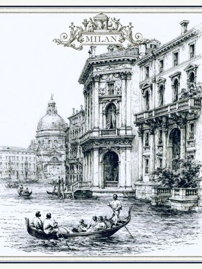 Milan Canal Scene Vintage Print. poster