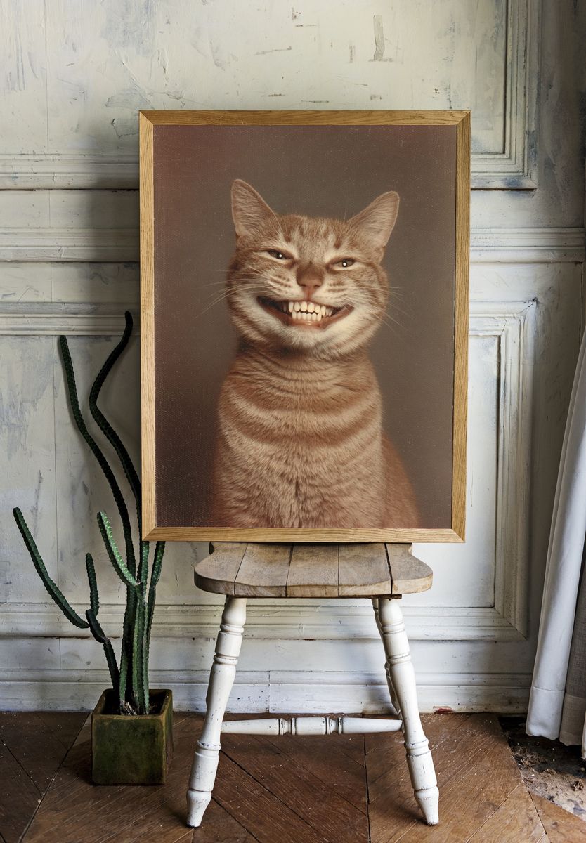Grinning Tabby Cat Vintage Print room preview