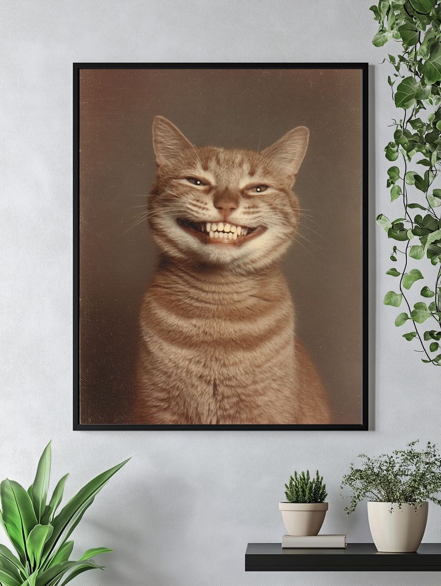 Grinning Tabby Cat Vintage Print. — room view 4