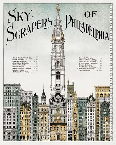 Sky-scrapers Philadelphia, aesthetic printing. Original.