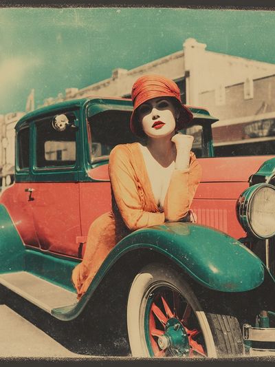Vintage Flapper Car Poster.
