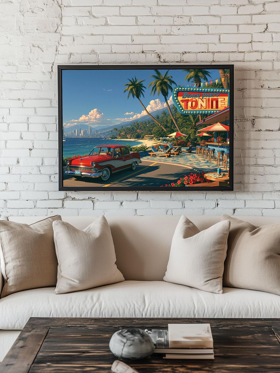 Beach Party Tonight Retro Print. room preview