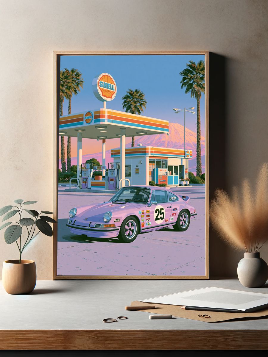 Retro Shell Gas Station Print. — room view 2