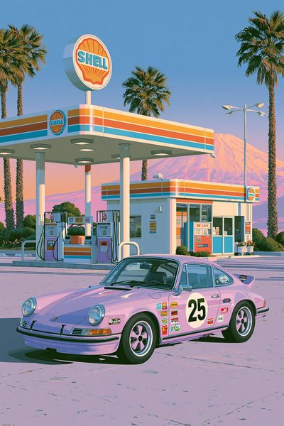 Retro Shell Gas Station Print.