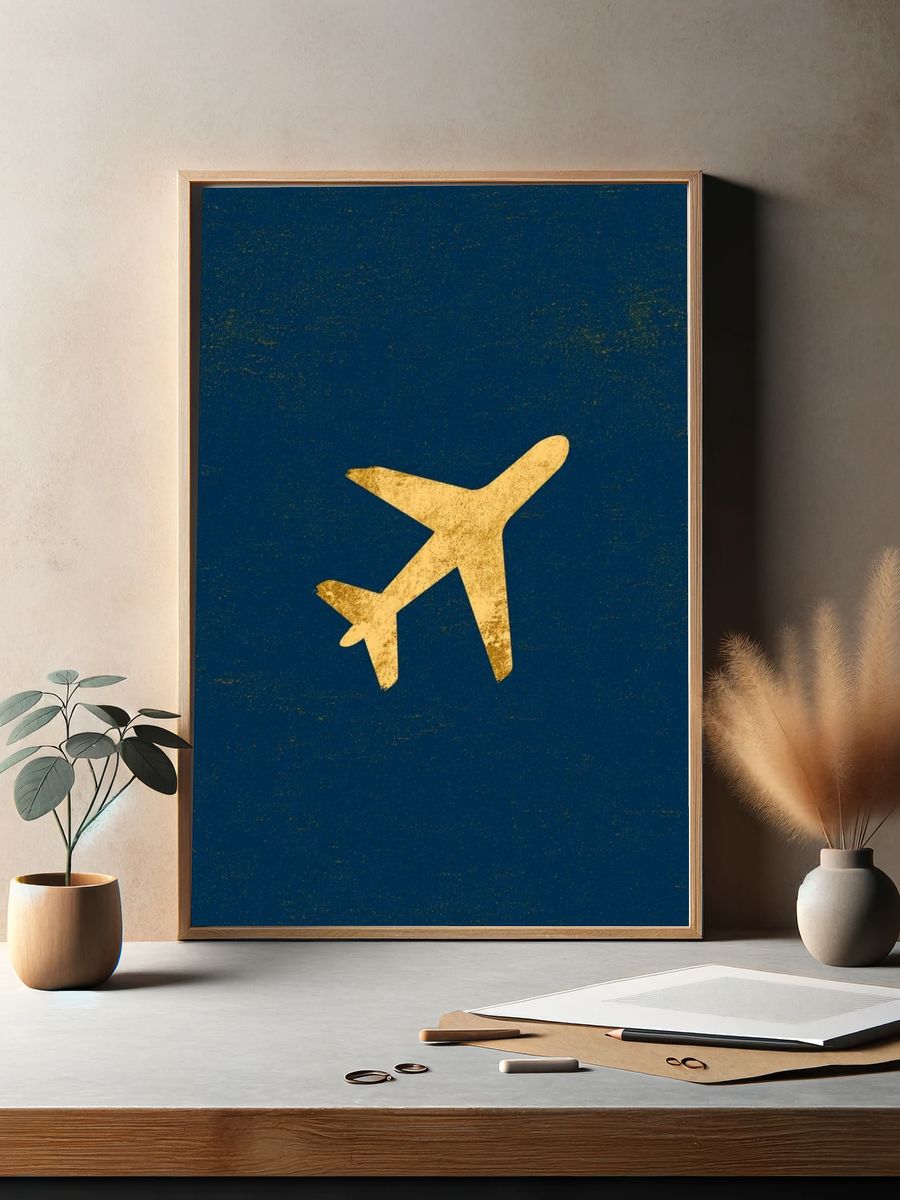 Golden Airplane Vintage Travel Poster. — room view 2