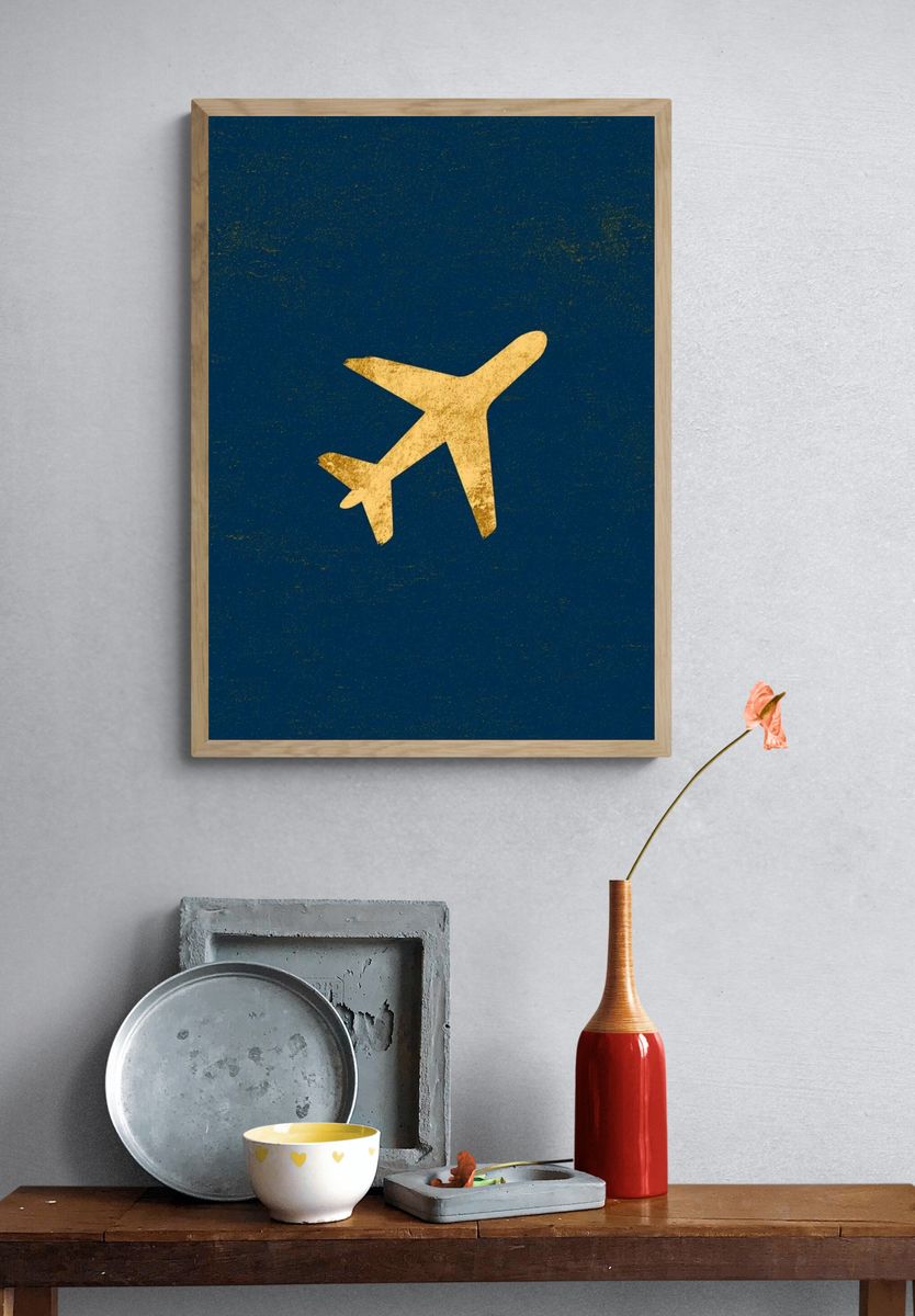 Golden Airplane Vintage Travel Poster. — room view 3