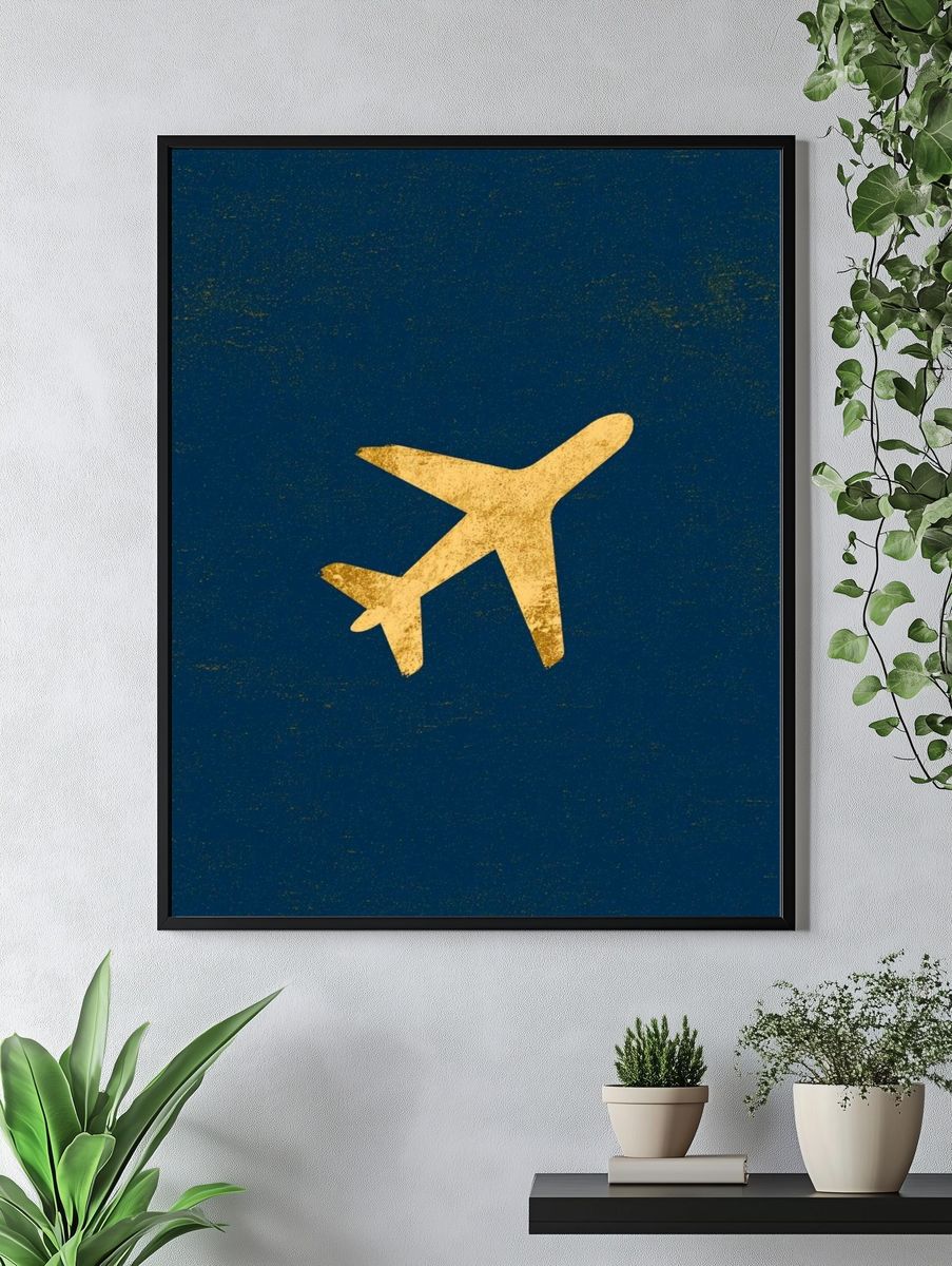 Golden Airplane Vintage Travel Poster. — room view 4