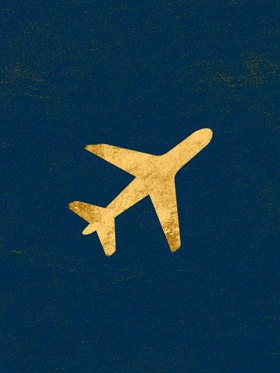 Golden Airplane Vintage Travel Poster.