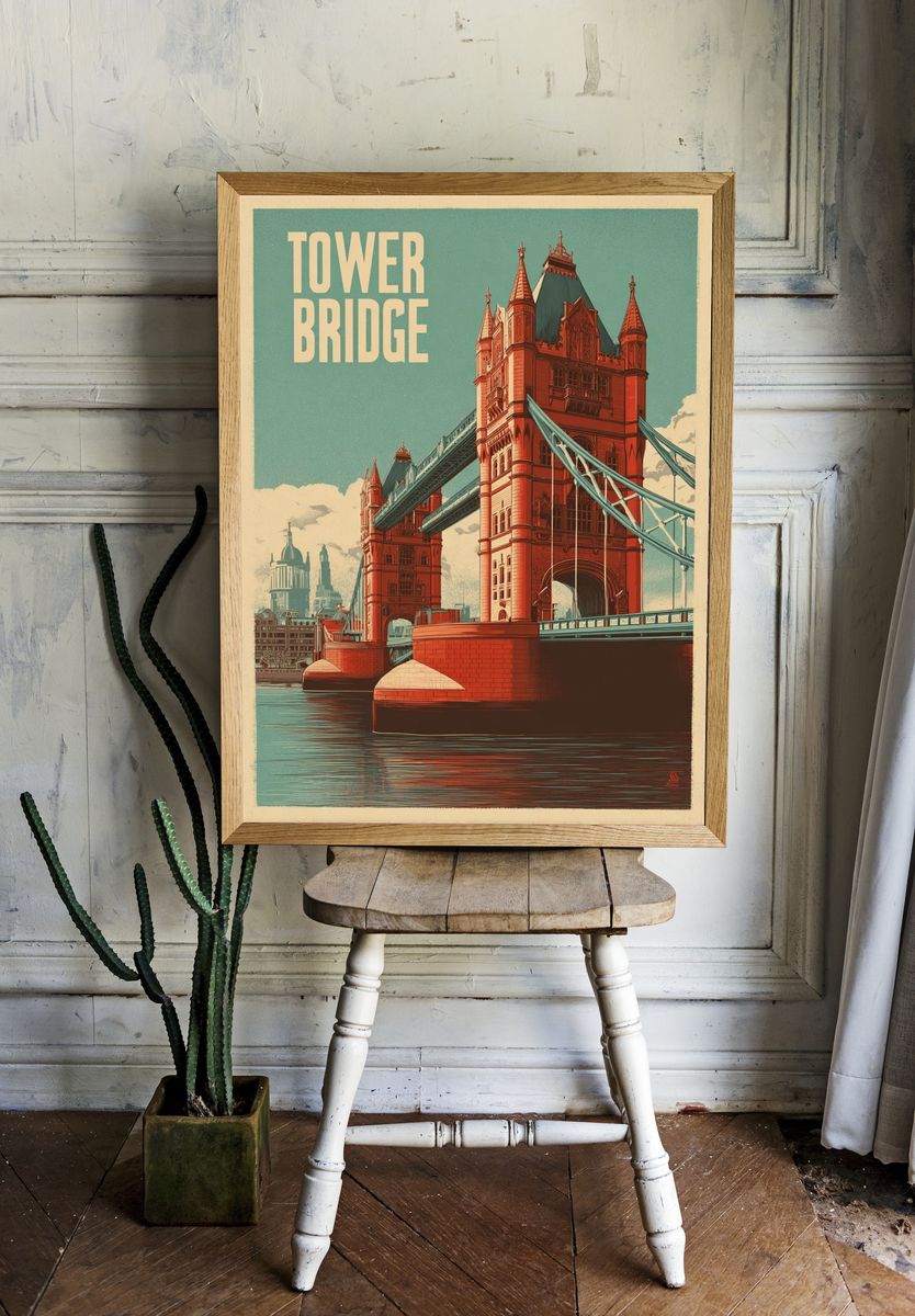 Tower Bridge Vintage Travel Poster room preview
