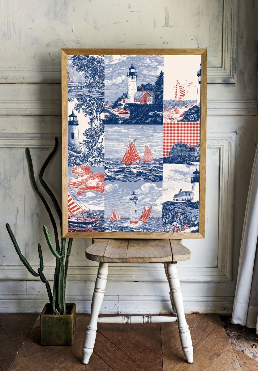 Nautical Lighthouse Toile Print. room preview