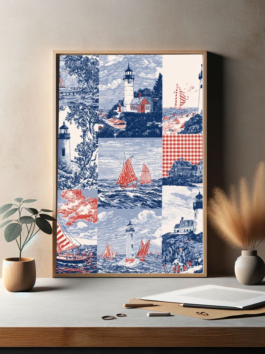 Nautical Lighthouse Toile Print. — room view 2