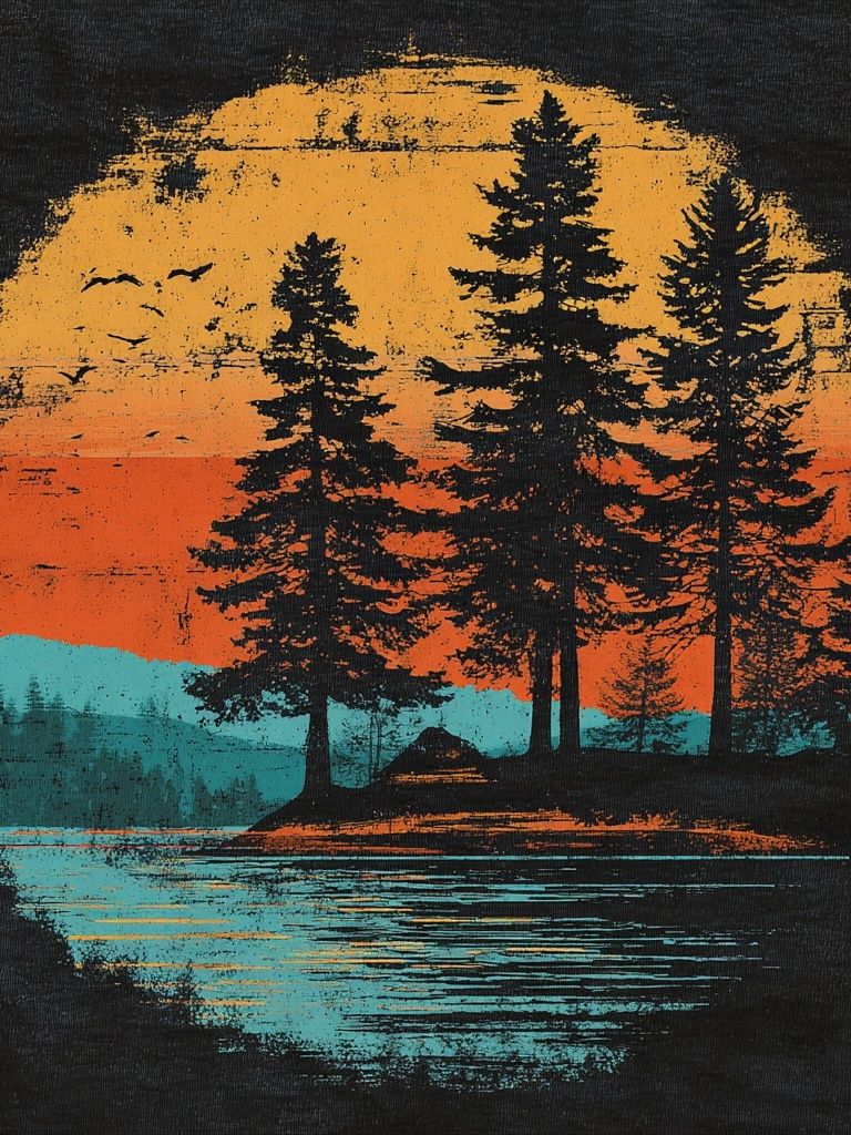 Sunset Pines Retro Print. poster — vintage art