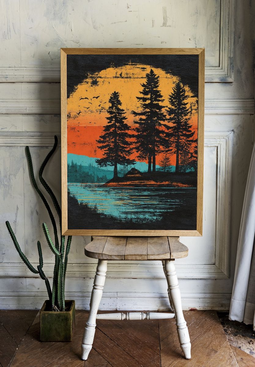 Sunset Pines Retro Print. room preview