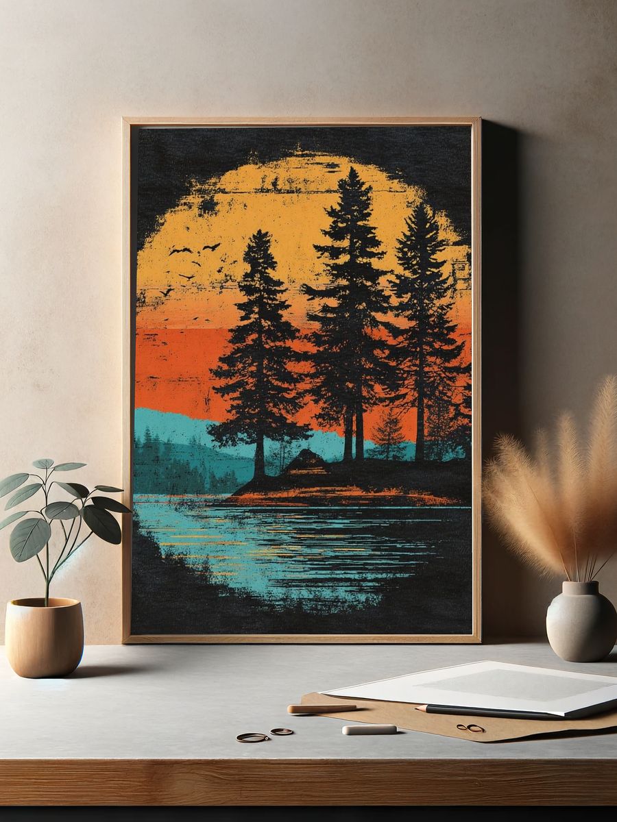Sunset Pines Retro Print. — room view 2