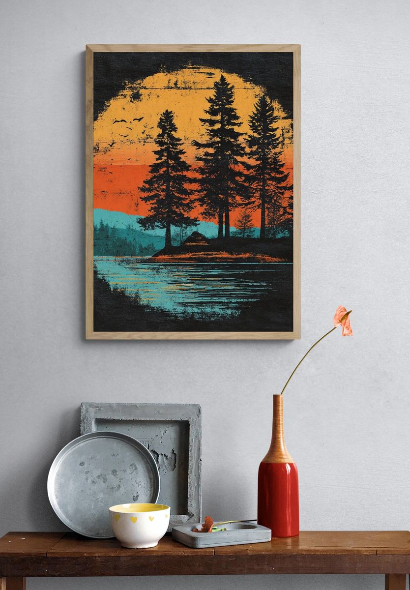 Sunset Pines Retro Print. — room view 3