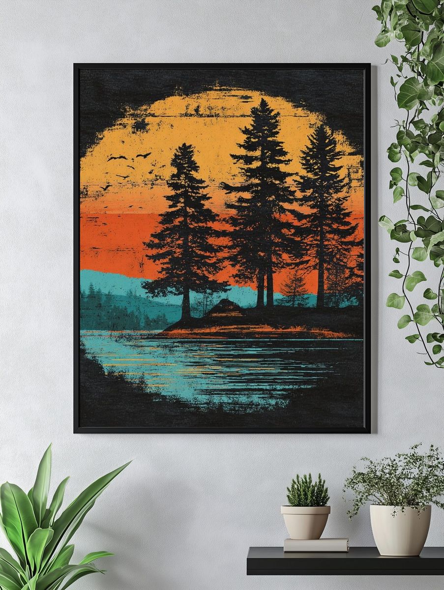 Sunset Pines Retro Print. — room view 4
