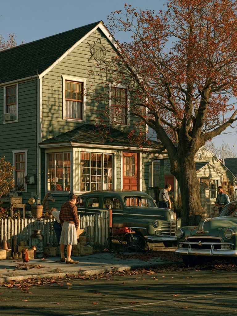 Autumn Suburban Street — Vintage Print. poster — vintage art