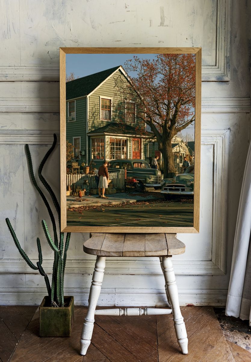 Autumn Suburban Street — Vintage Print. room preview