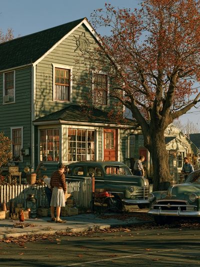 Autumn Suburban Street — Vintage Print.