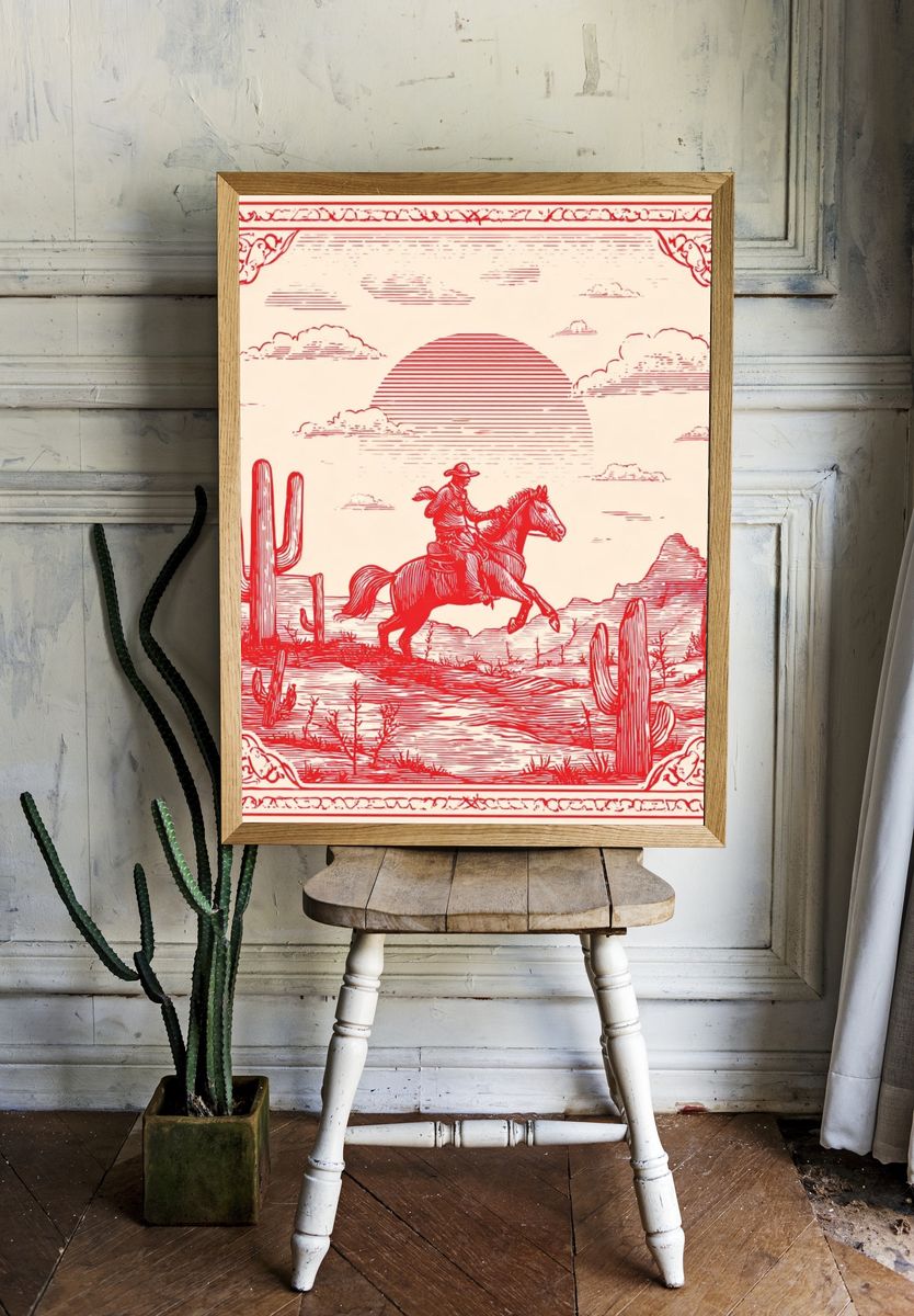 Cowboy Desert Ride Vintage Print. — room view 1