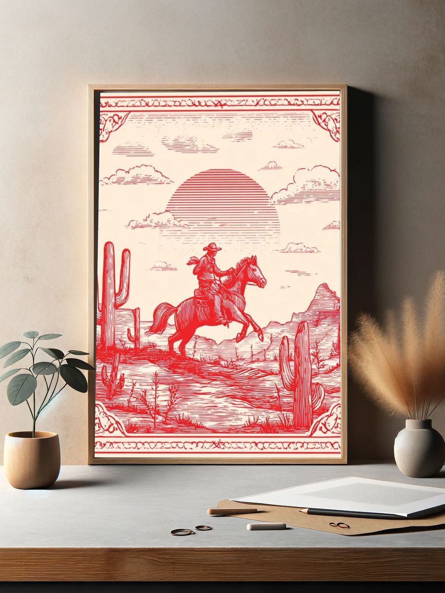 Cowboy Desert Ride Vintage Print. — room view 2