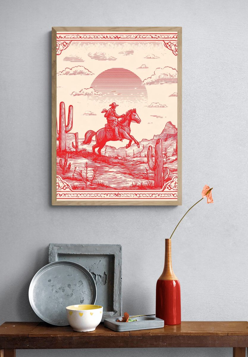 Cowboy Desert Ride Vintage Print. — room view 3