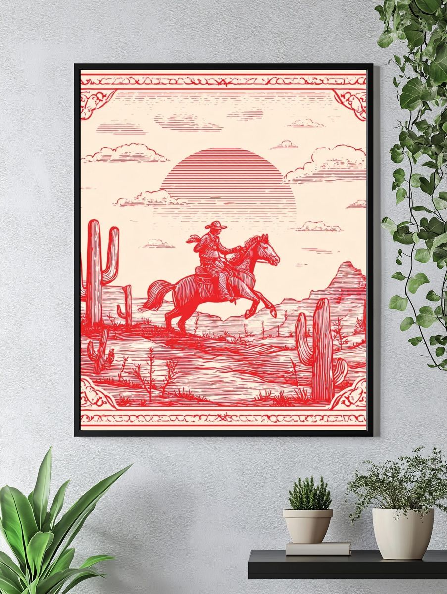 Cowboy Desert Ride Vintage Print. — room view 4