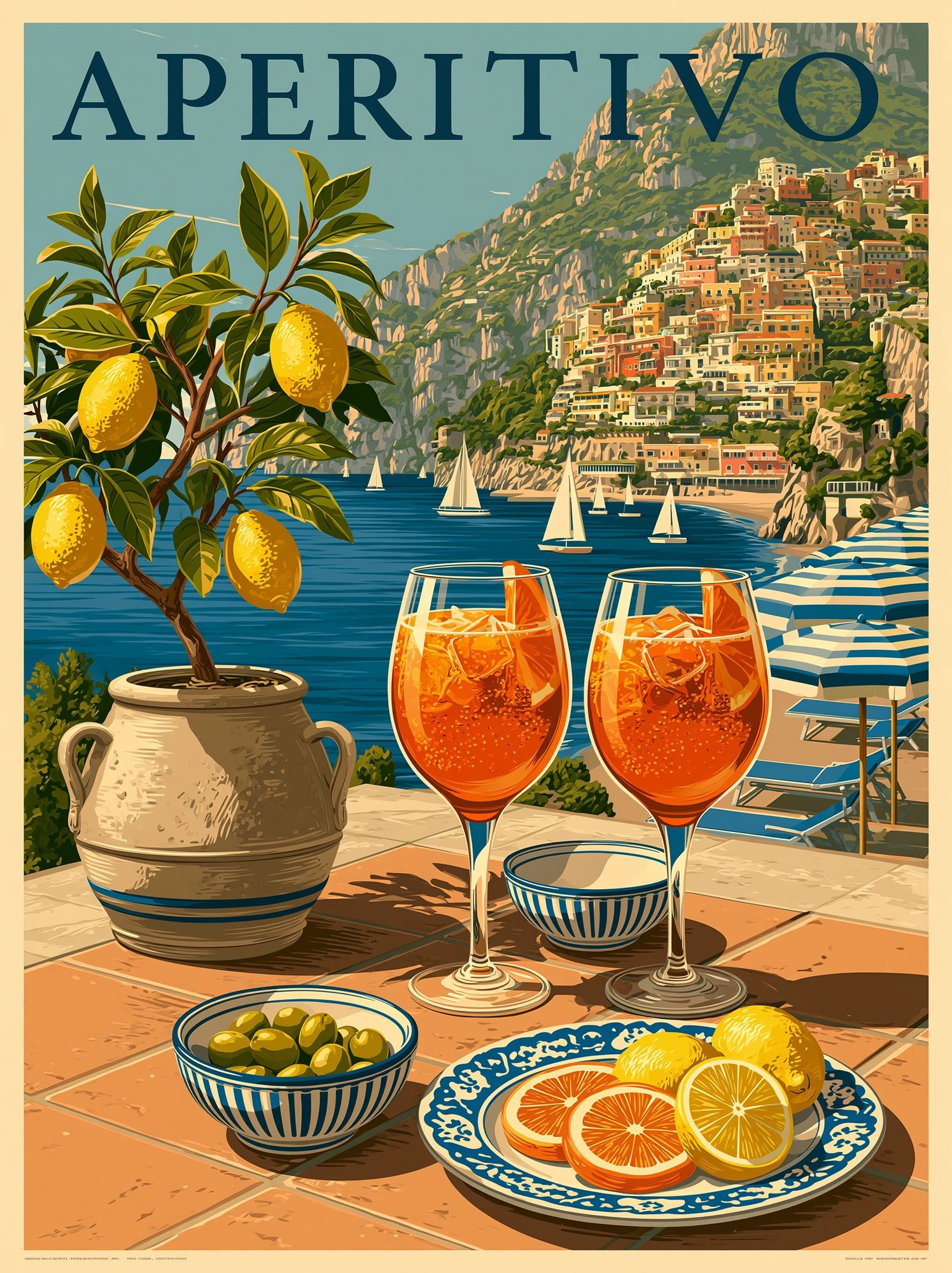 Amalfi Aperitivo Travel Poster. poster detail