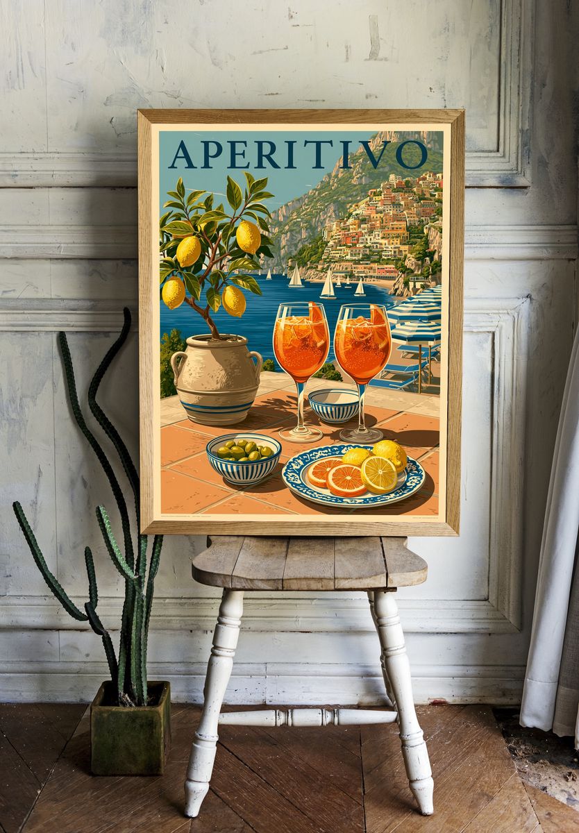 Amalfi Aperitivo Travel Poster. room preview