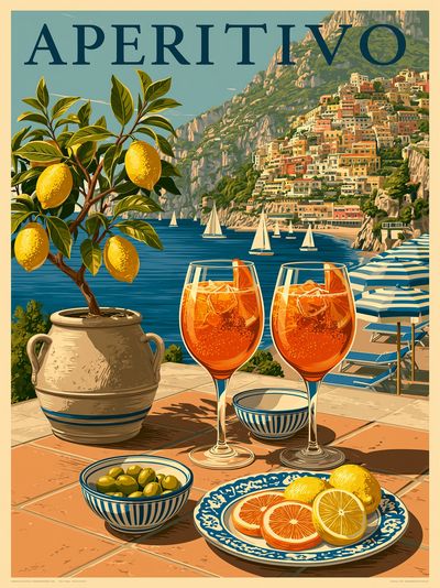 Amalfi Aperitivo Travel Poster.