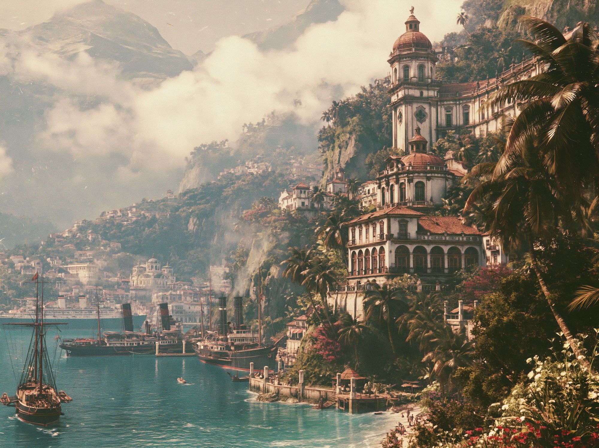 Tropical Harbor Cityscape Print. poster detail