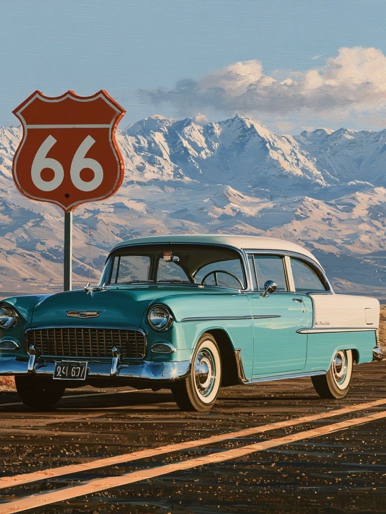 Route 66 Classic Car Poster. poster — vintage art