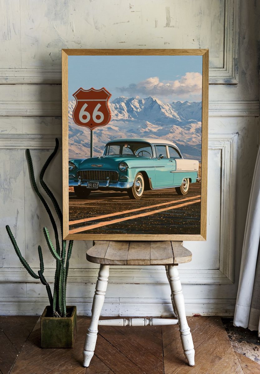 Route 66 Classic Car Poster. room preview