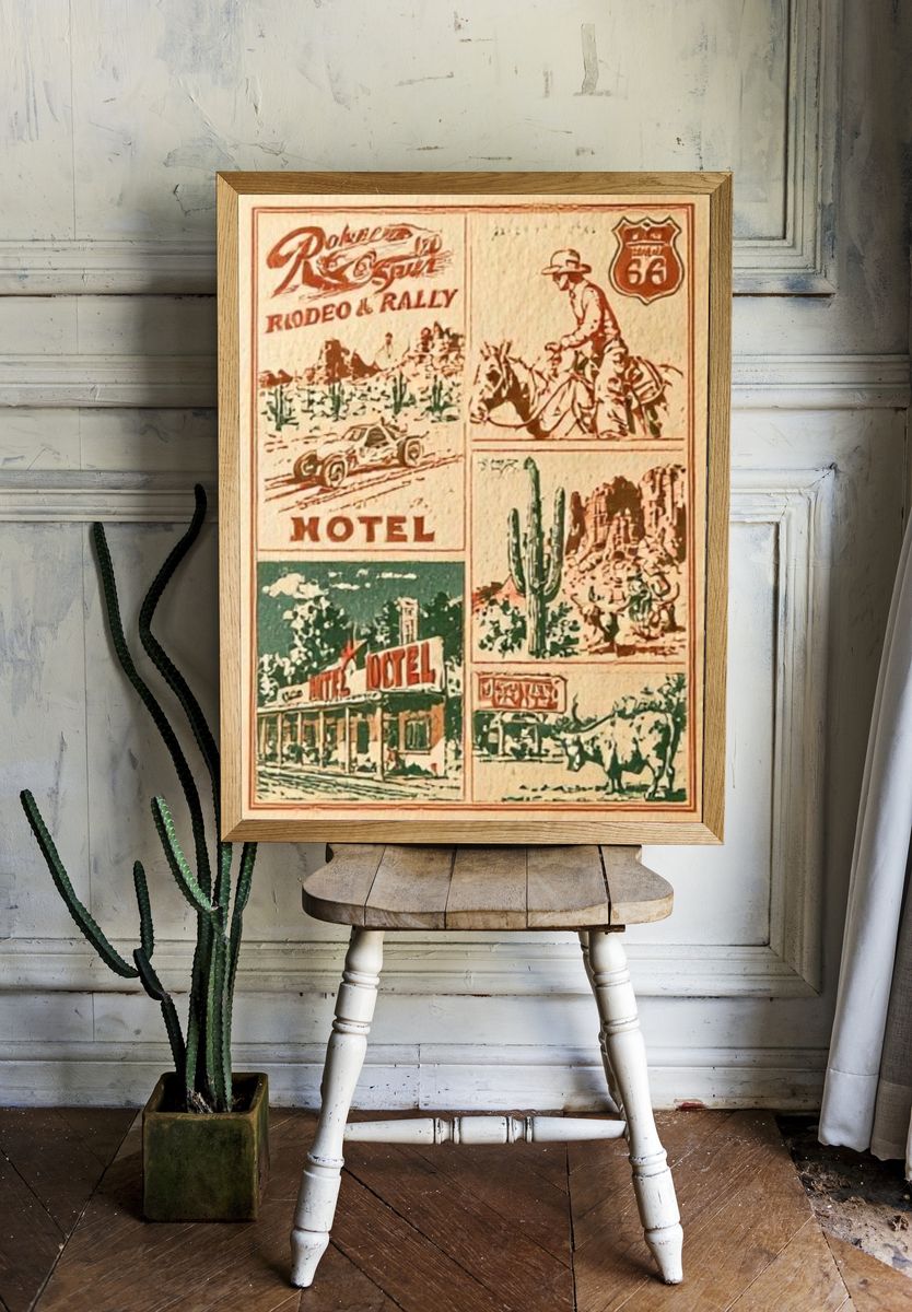 Route 66 Rodeo Rally Vintage Poster. room preview