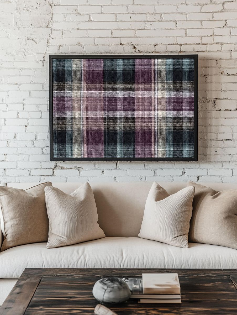Plum Tartan Plaid Print. — room view 1