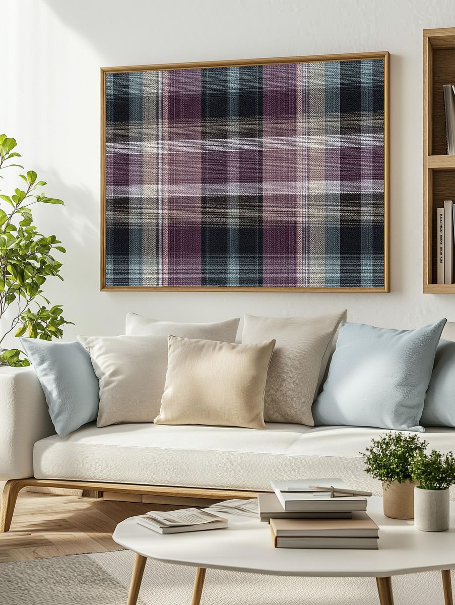 Plum Tartan Plaid Print. — room view 2