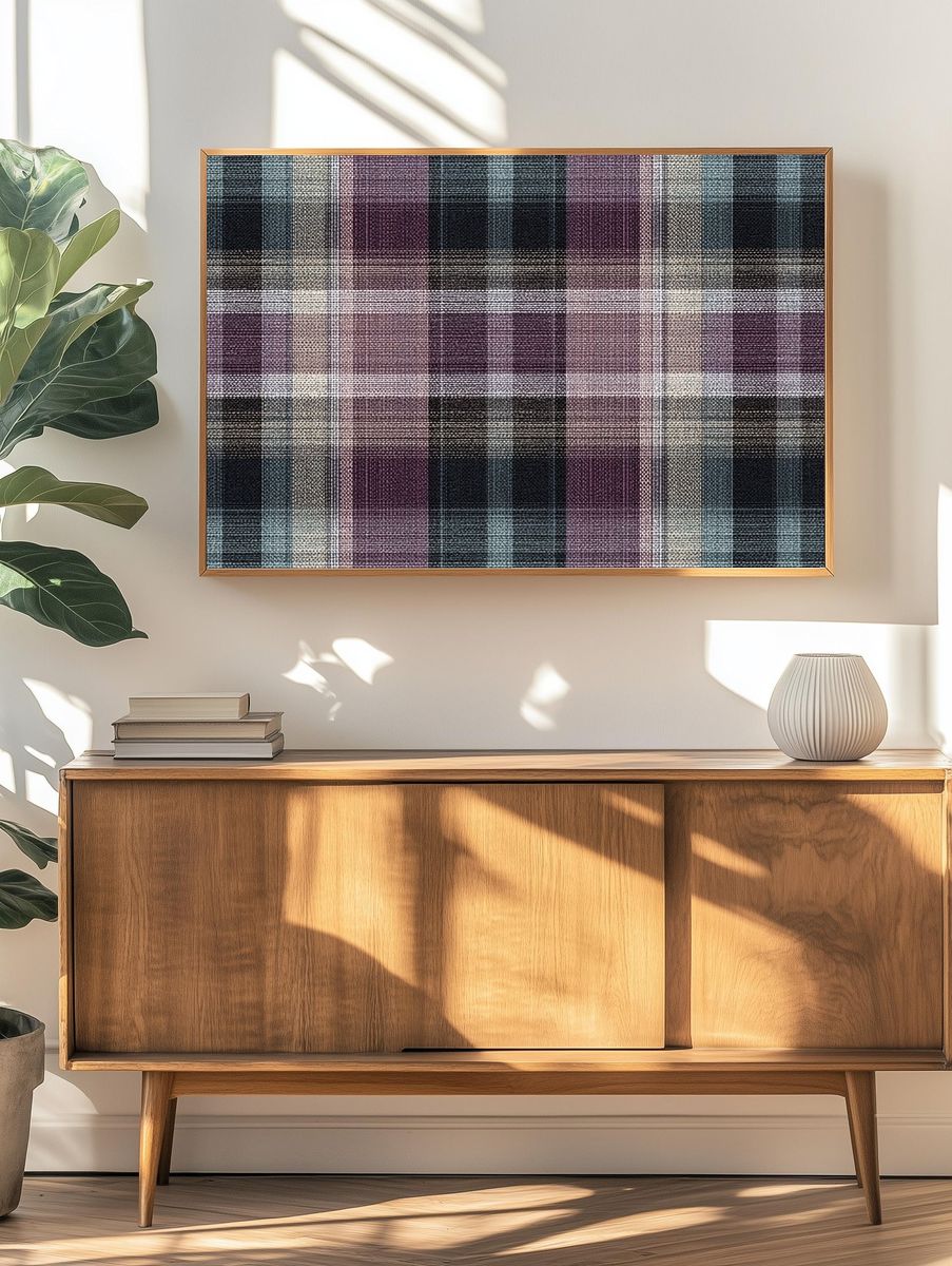 Plum Tartan Plaid Print. — room view 3